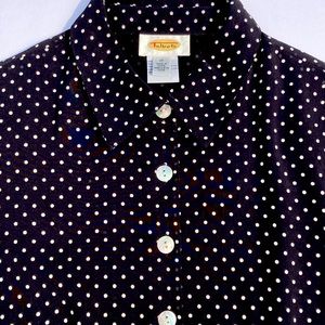 Talbots Navy Blue, Blouse withWhite Polka Dots
